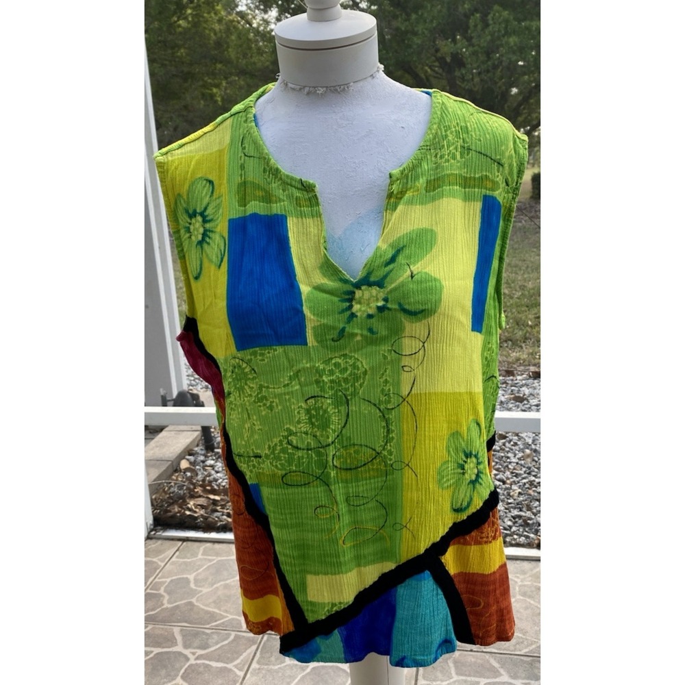 Key Lime Pie Boho Patchwork Sleeveless Top Festival Hippie Casual Tank Tunic